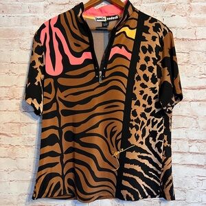 Jamie Sadock Animal Print quarter zip women's golf shirt size L designer.